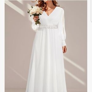 Elegant White V-Neck Long Sleeve Maxi Dress Wedding Plus Size 20
